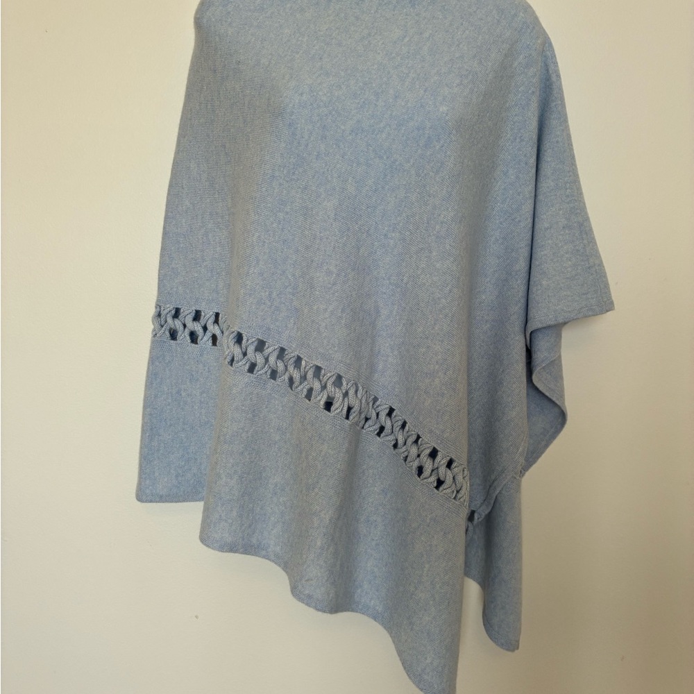 Kinross Light Blue Shawl/Poncho with Intricate Braided Detail